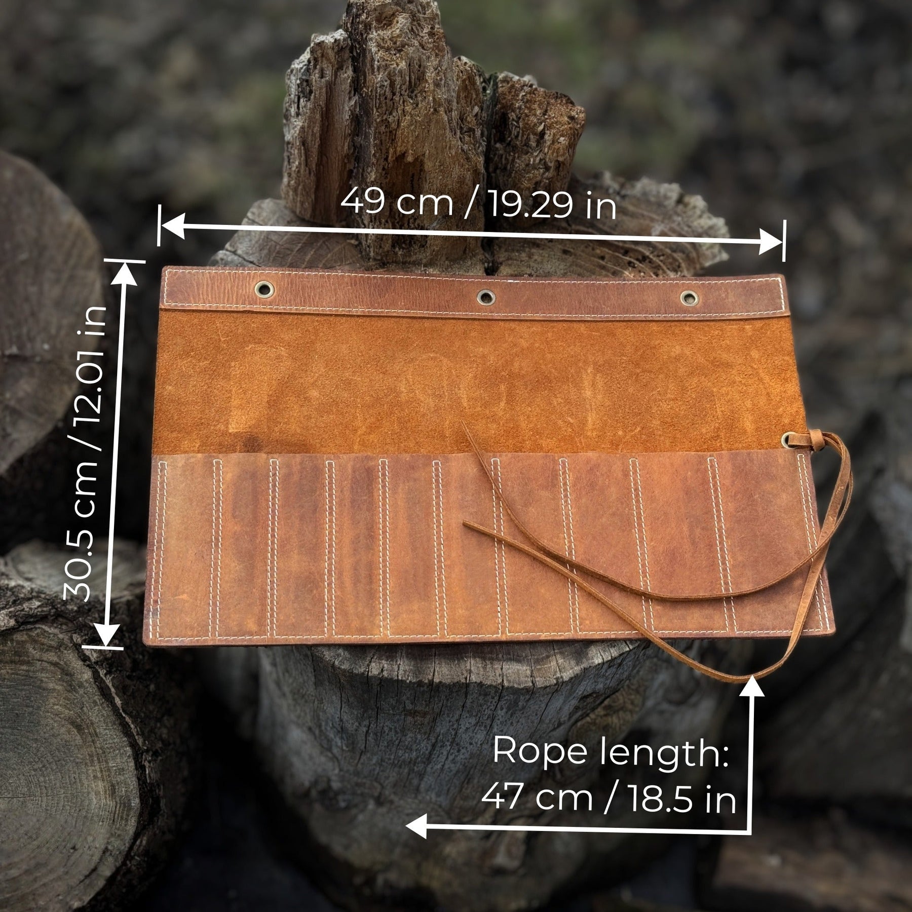 10 Pocket Leather Chisel Roll detail view by Sharky Forged Steel Tools
