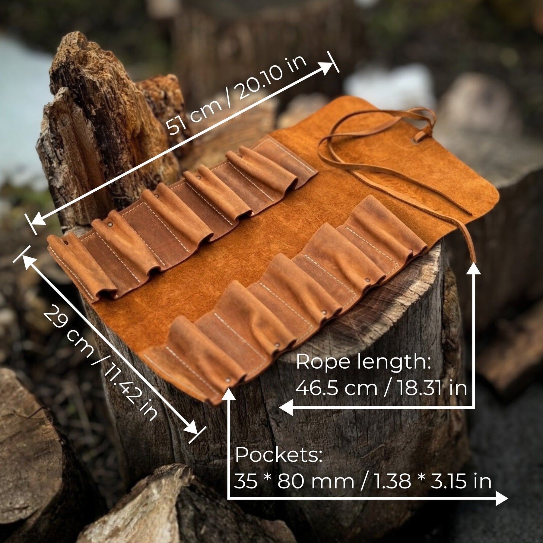 10 Pocket Leather Tool Roll detail view by Sharky Forged Steel Tools