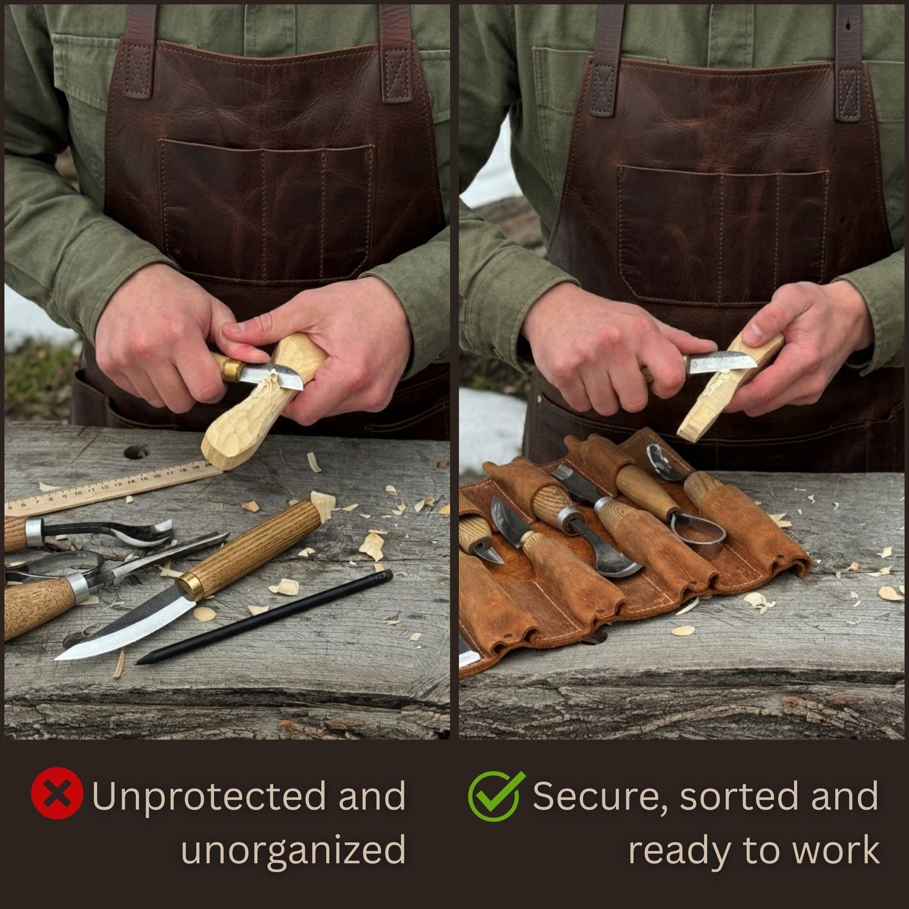 10 Pocket Leather Tool Roll detail view by Sharky Forged Steel Tools
