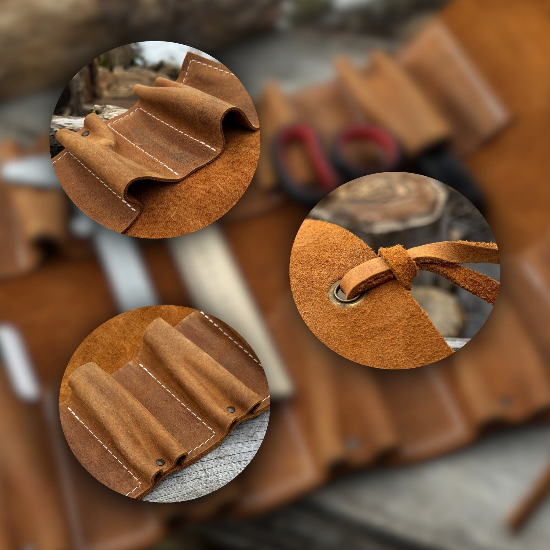 10 Pocket Leather Tool Roll detail view by Sharky Forged Steel Tools