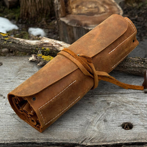 10 Pocket Leather Tool Roll detail view by Sharky Forged Steel Tools