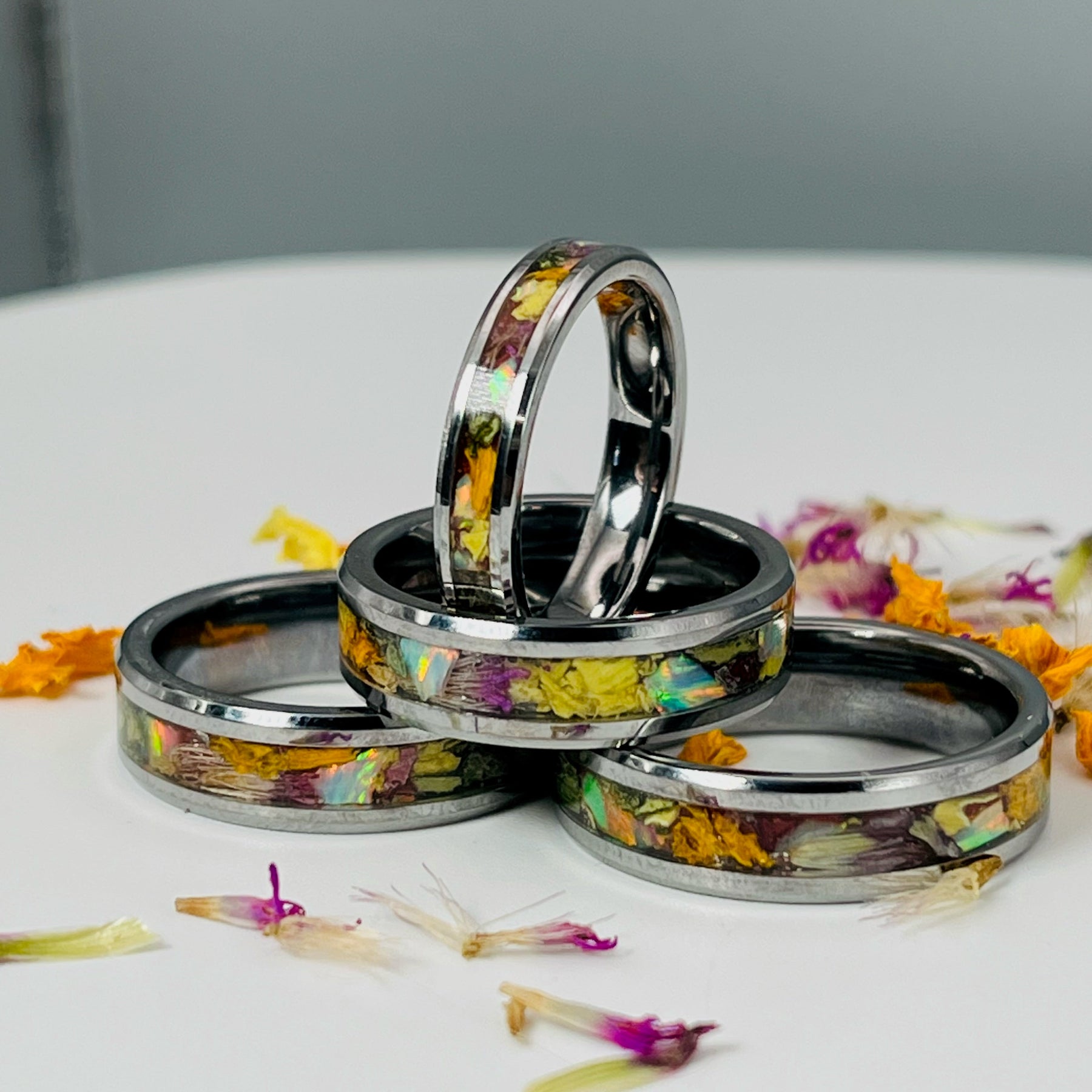 Dried Flowers & Opal Ring ~ Handmade with the Flowers You Send by Cotton Street Art Company, handmade jewelry detail photo 5