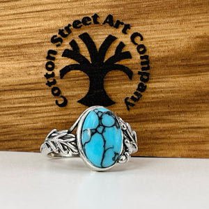 Blue Willow Turquoise Tru-Stone & Sterling Silver Memorial Ring by Cotton Street Art Company, handmade jewelry main product photo