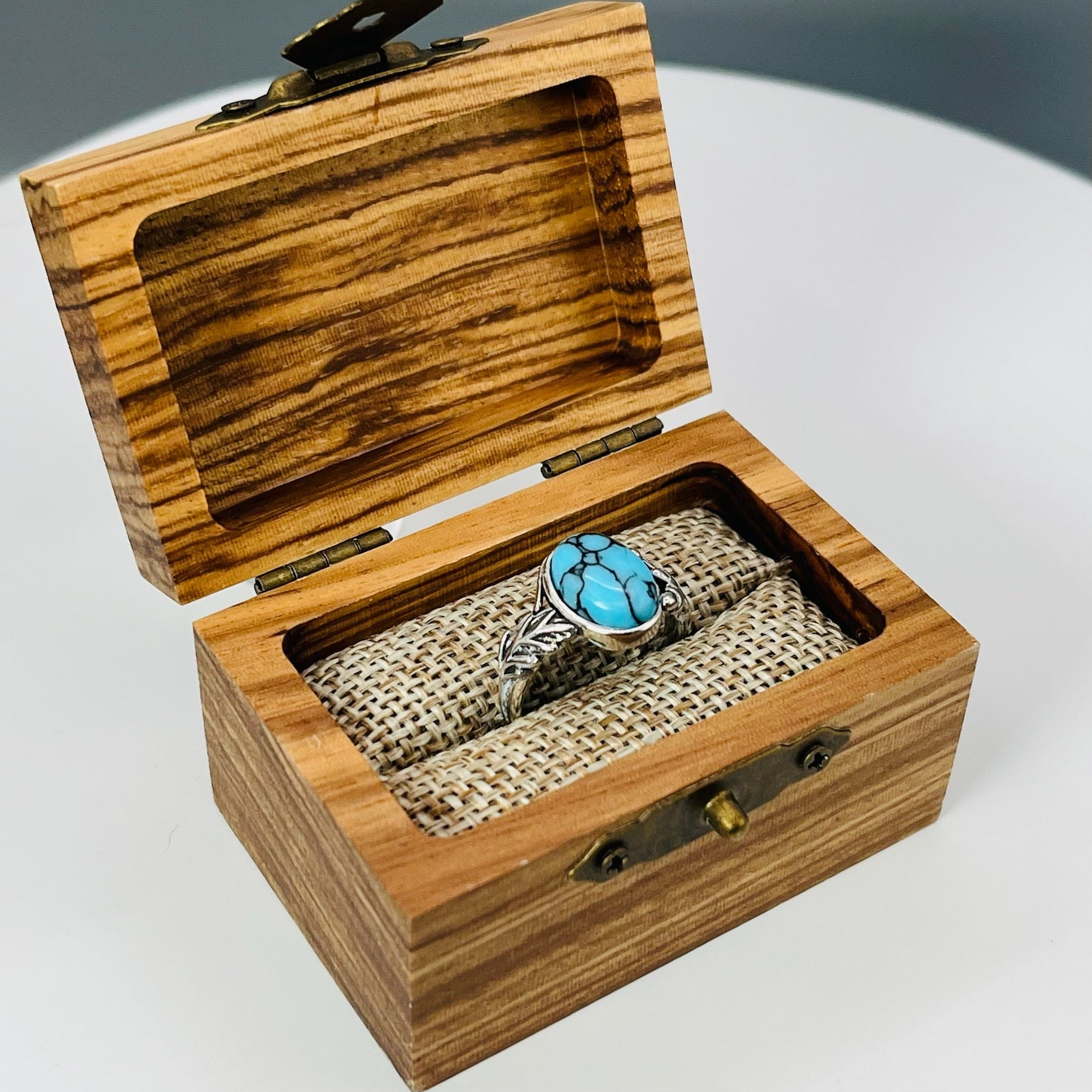 Blue Willow Turquoise Tru-Stone & Sterling Silver Memorial Ring by Cotton Street Art Company, handmade jewelry detail photo 3