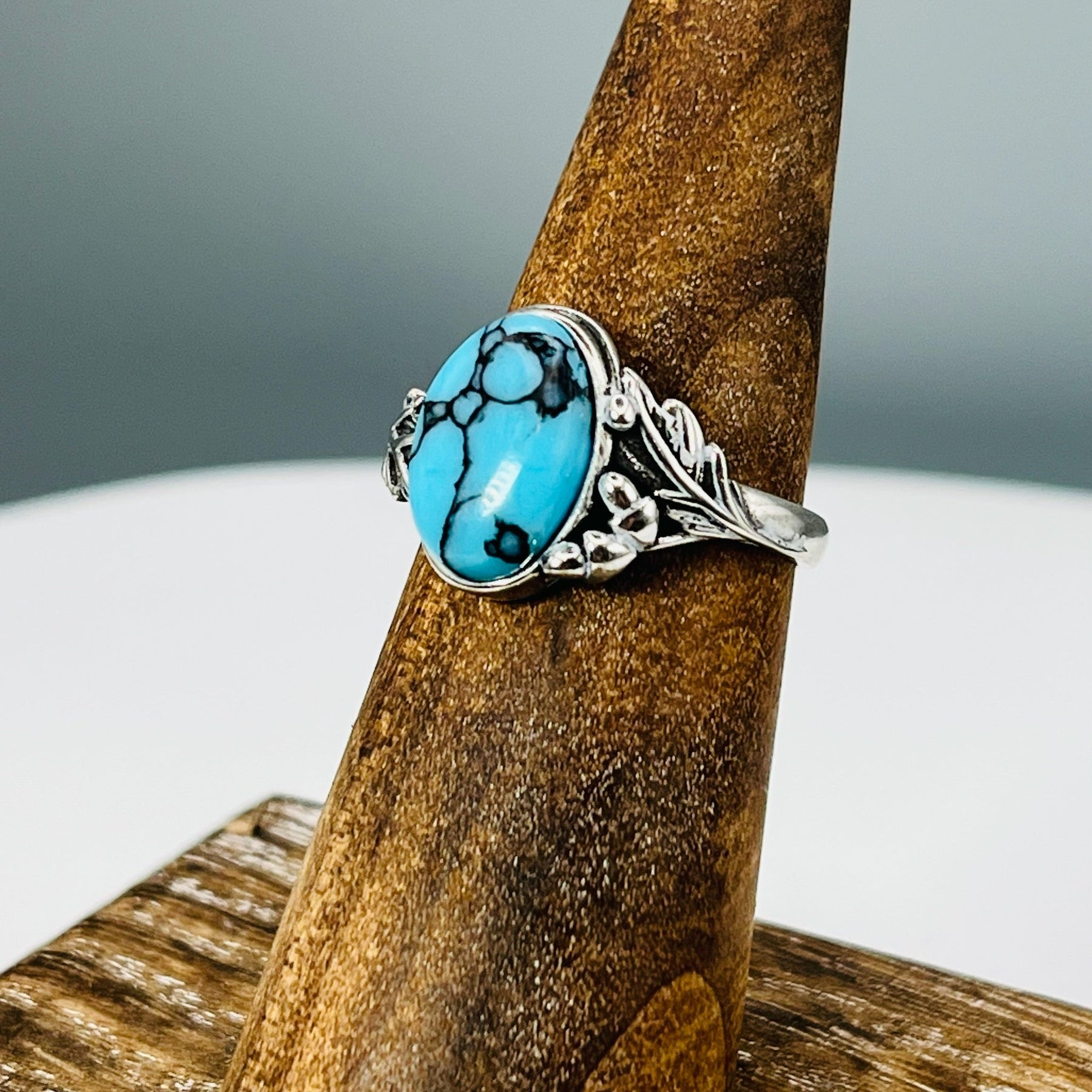 Blue Willow Turquoise Tru-Stone & Sterling Silver Memorial Ring by Cotton Street Art Company, handmade jewelry detail photo 5