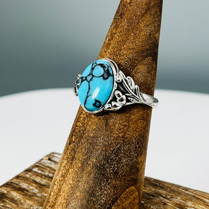 Blue Willow Turquoise Tru-Stone & Sterling Silver Memorial Ring by Cotton Street Art Company, handmade jewelry detail photo 5