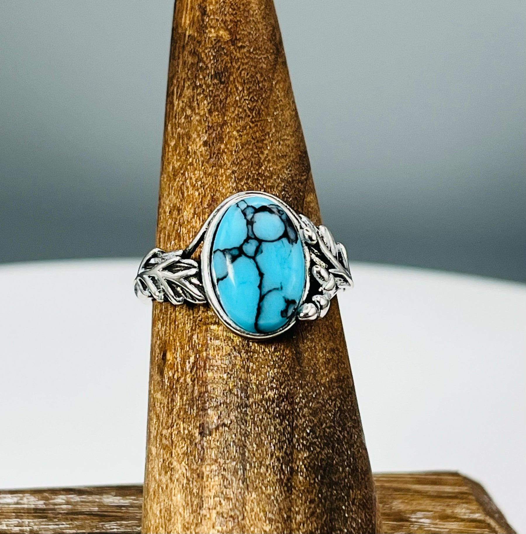 Blue Willow Turquoise Tru-Stone & Sterling Silver Memorial Ring by Cotton Street Art Company, handmade jewelry detail photo 6