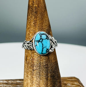 Blue Willow Turquoise Tru-Stone & Sterling Silver Memorial Ring by Cotton Street Art Company, handmade jewelry detail photo 6