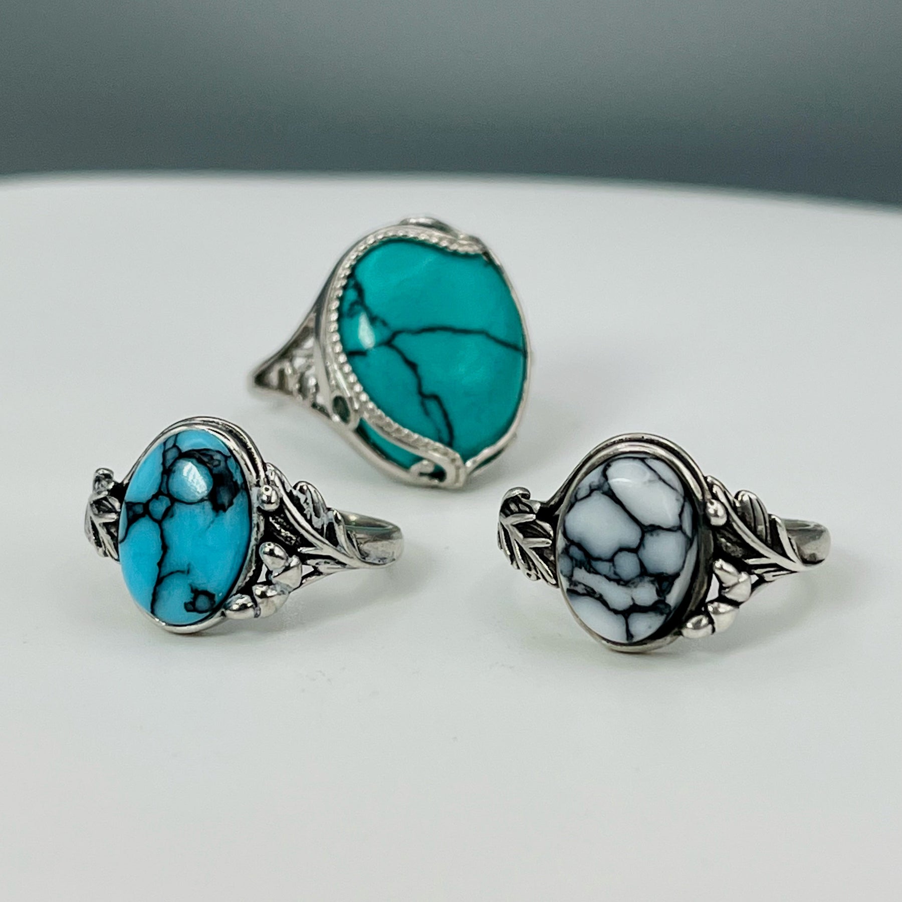 Blue Willow Turquoise Tru-Stone & Sterling Silver Memorial Ring by Cotton Street Art Company, handmade jewelry detail photo 8