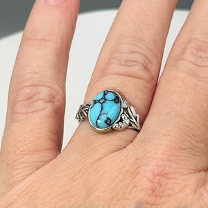 Blue Willow Turquoise Tru-Stone & Sterling Silver Memorial Ring by Cotton Street Art Company, handmade jewelry detail photo 7