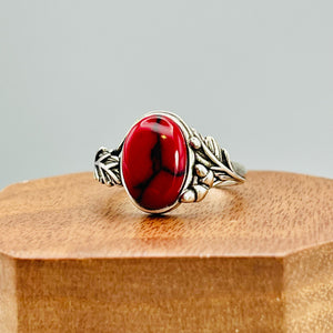 Red Jasper Weeping Willow - Tru-Stone Memorial Ring by Cotton Street Art Company, handmade jewelry detail photo 3