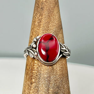 Red Jasper Weeping Willow - Tru-Stone Memorial Ring by Cotton Street Art Company, handmade jewelry detail photo 4