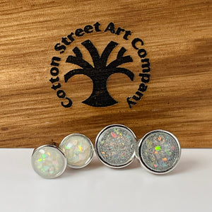 Custom Sterling Silver Stud Memorial Earrings by Cotton Street Art Company, handmade jewelry main product photo