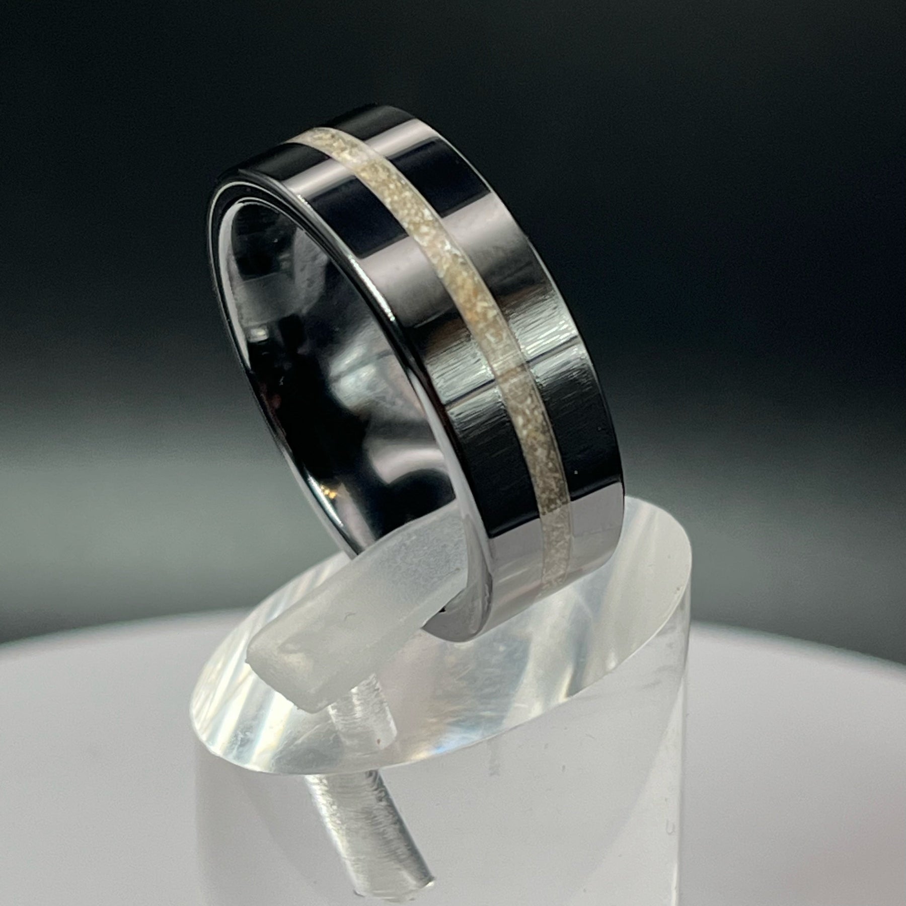 Thin Line of Love Black Ceramic Memorial Ring by Cotton Street Art Company, handmade jewelry detail photo 6