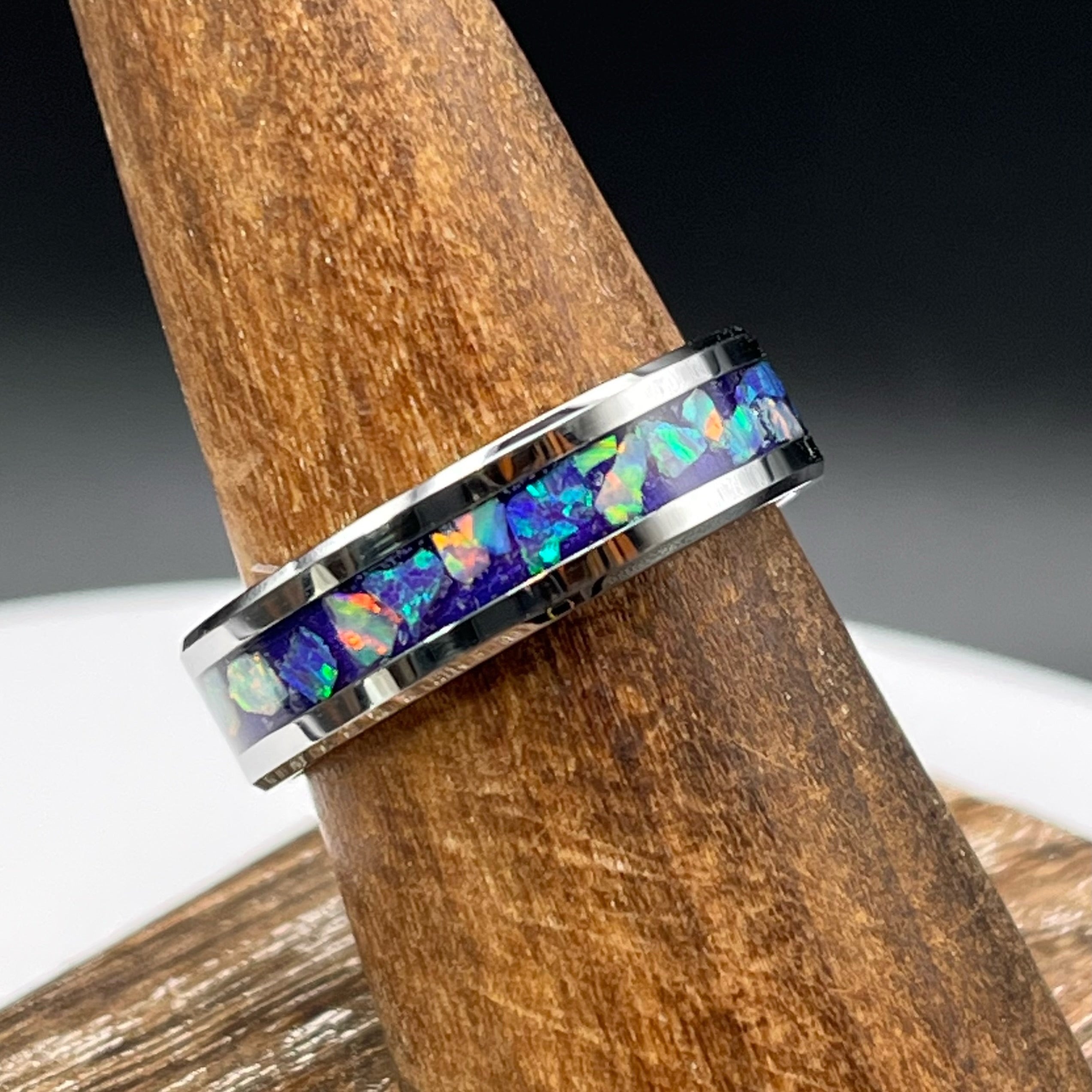 Purple Pearl Opal Ring - Custom Wedding Band by Cotton Street Art Company, handmade jewelry detail photo 2