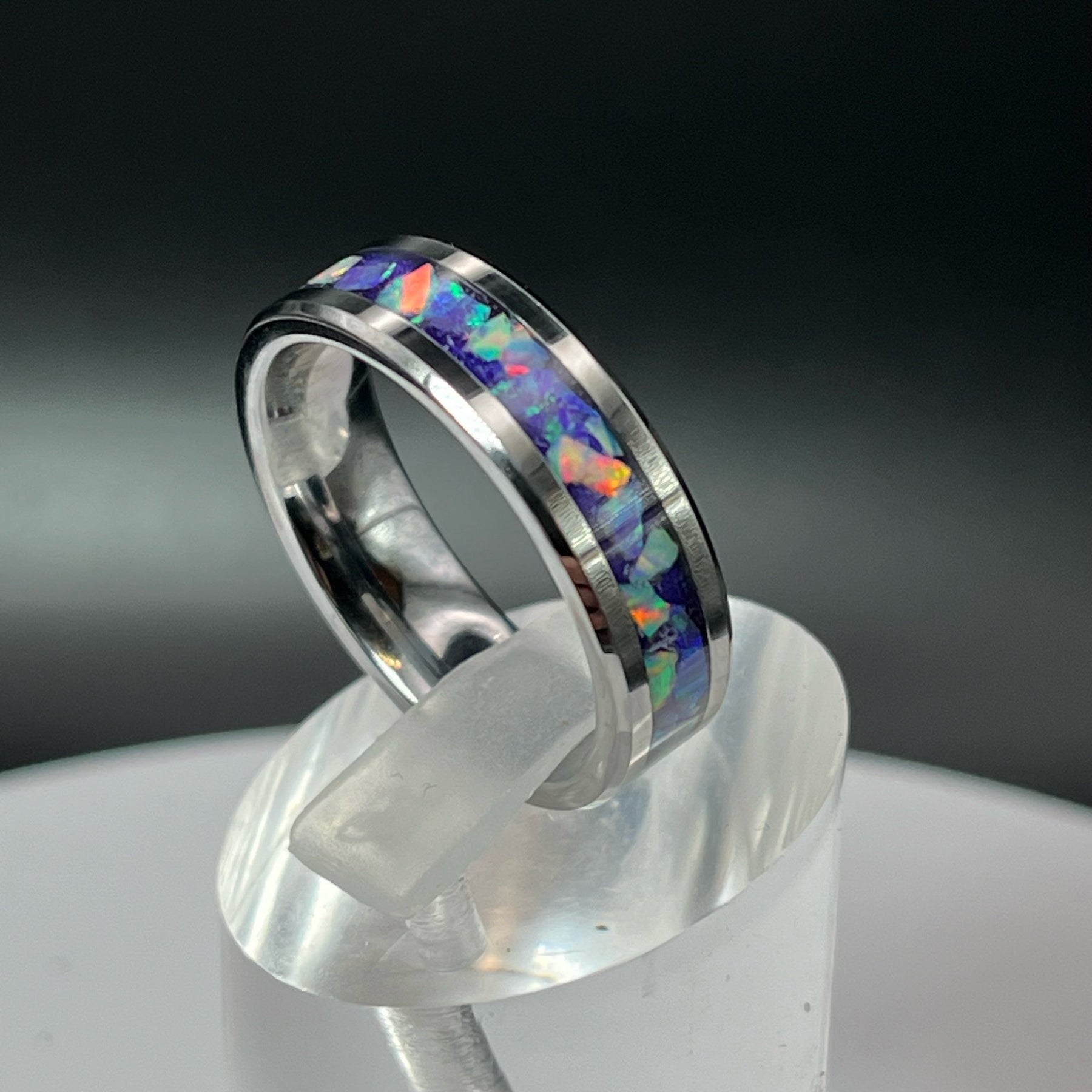 Purple Pearl Opal Ring - Custom Wedding Band by Cotton Street Art Company, handmade jewelry detail photo 4