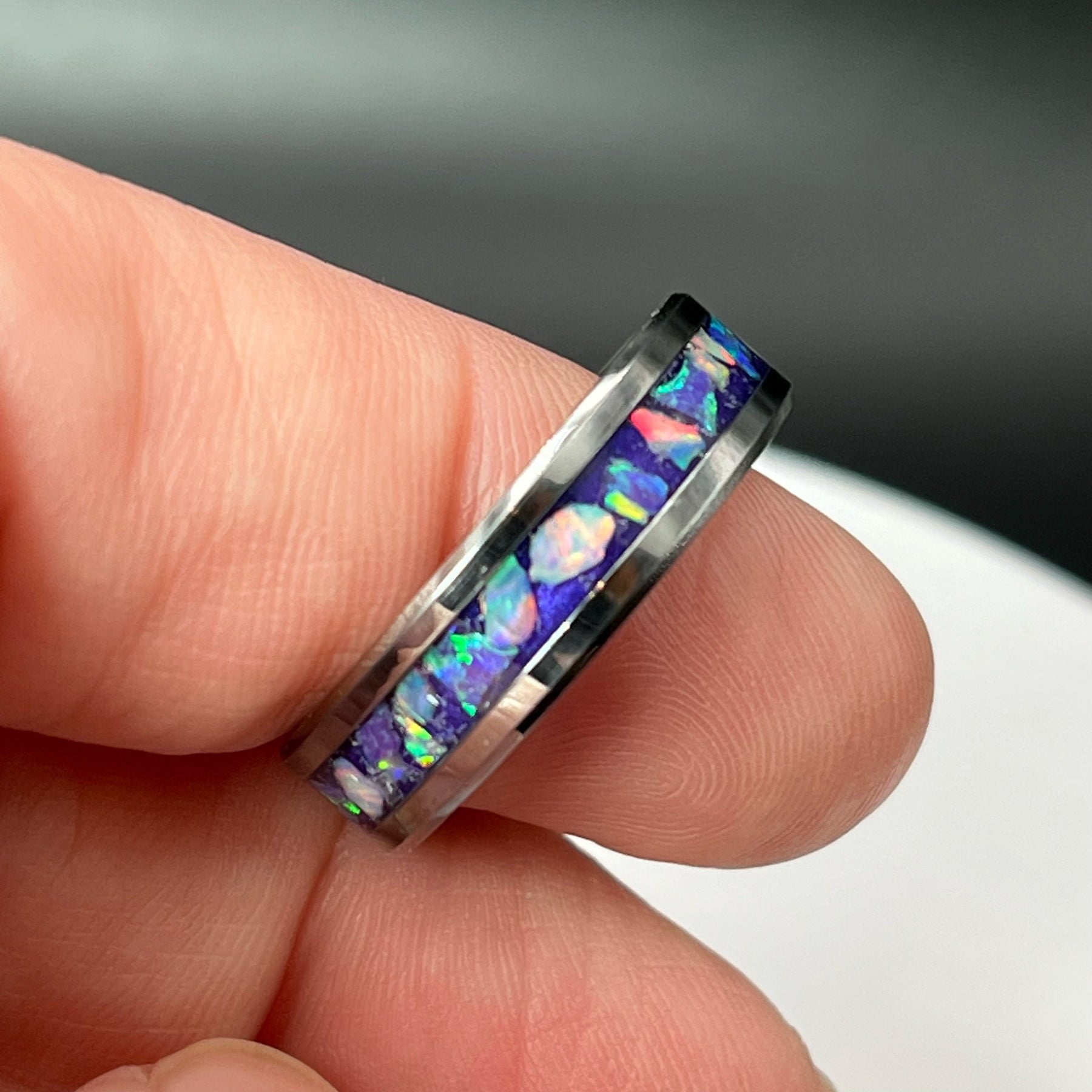 Purple Pearl Opal Ring - Custom Wedding Band by Cotton Street Art Company, handmade jewelry detail photo 5