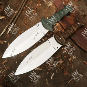 Handcrafted J2 Stainless Steel Boot Knife | Pakka Wood Handle | Leather Sheath | 13.5" Hunting Blade by JW SteelCrafts, leather knife sheath detail photo 3