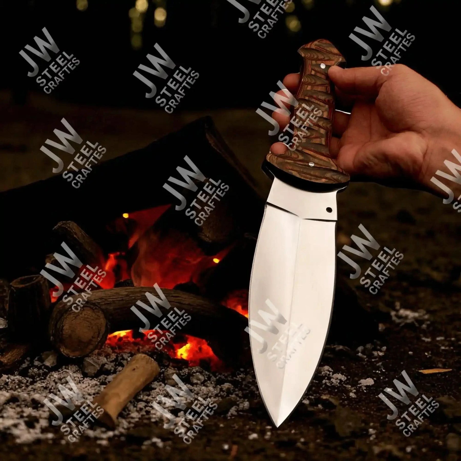 Handcrafted J2 Stainless Steel Boot Knife | Pakka Wood Handle | Leather Sheath | 13.5" Hunting Blade by JW SteelCrafts, leather knife sheath detail photo 6