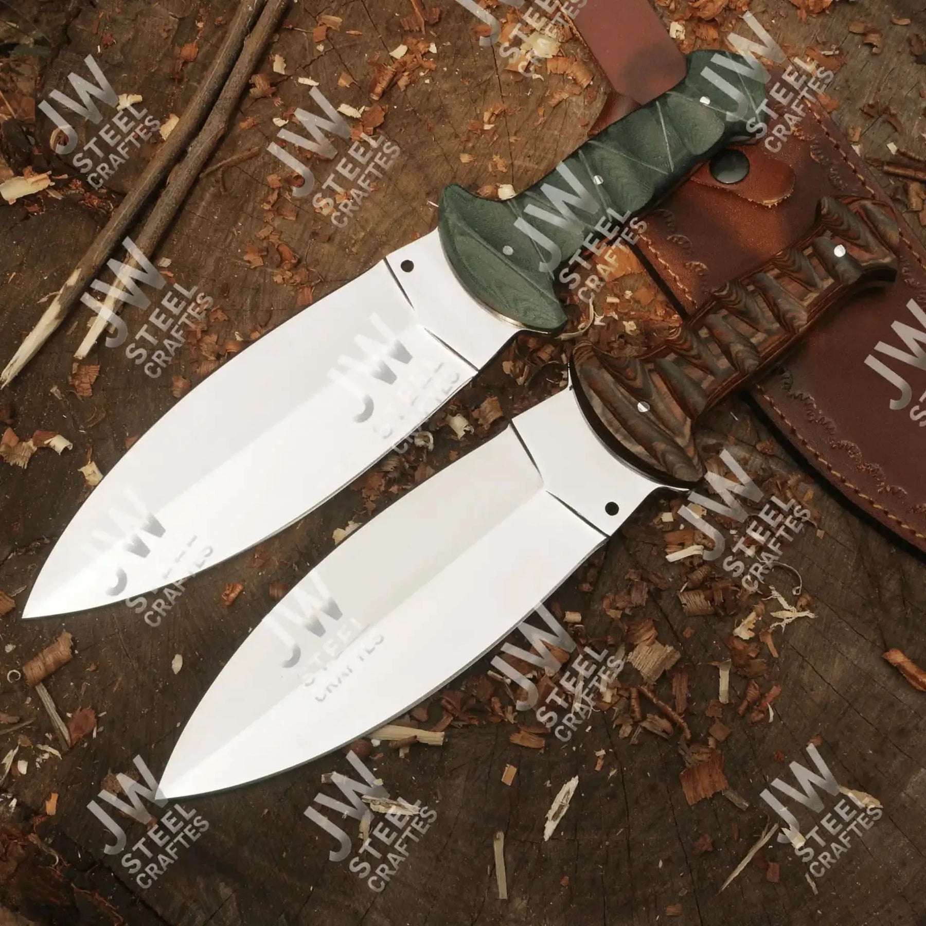 Handcrafted J2 Stainless Steel Boot Knife | Pakka Wood Handle | Leather Sheath | 13.5" Hunting Blade by JW SteelCrafts, leather knife sheath detail photo 13