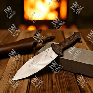 Handcrafted J2 Stainless Steel Boot Knife | Pakka Wood Handle | Leather Sheath | 13.5" Hunting Blade by JW SteelCrafts, leather knife sheath detail photo 17