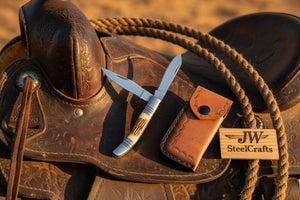 Two-Blade Trapper Knife with Synthetic Stag Horn Handle detail view by JW SteelCrafts