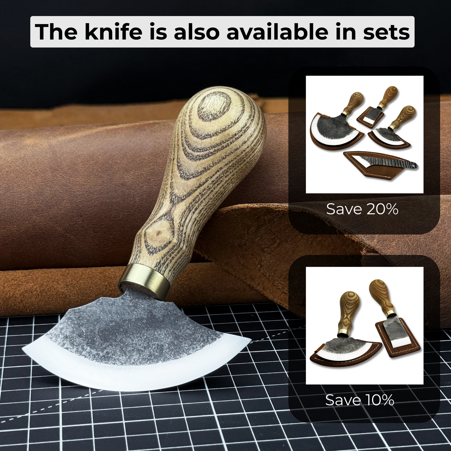 Small Leather Round Knife, 8 cm (3.15 inches) detail view by Sharky Forged Steel Tools