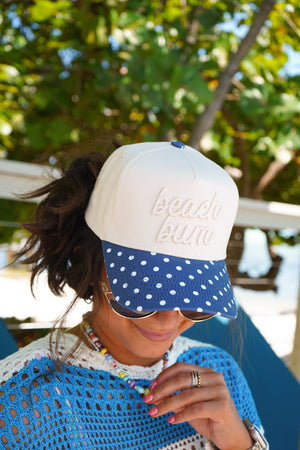 Beach Bum - Navy Polka Dot Hat by KenzKustomz — product view 2