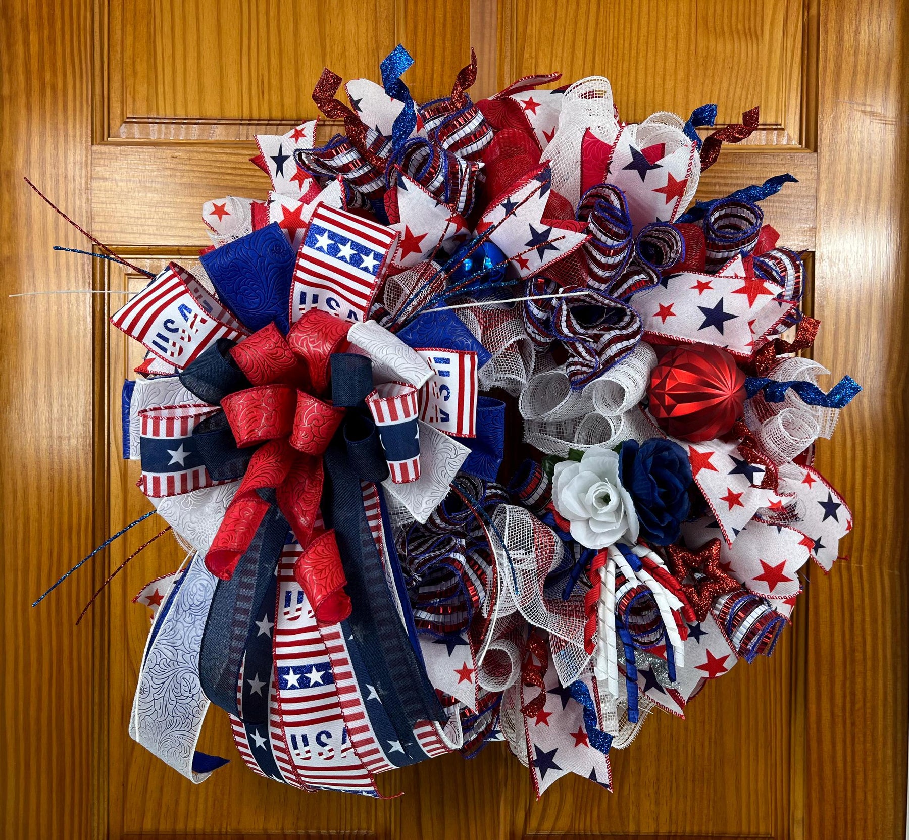 Patriotic 4th of July Wreath | Stars & Stripes Door Decor by Bouge Creations, view 9