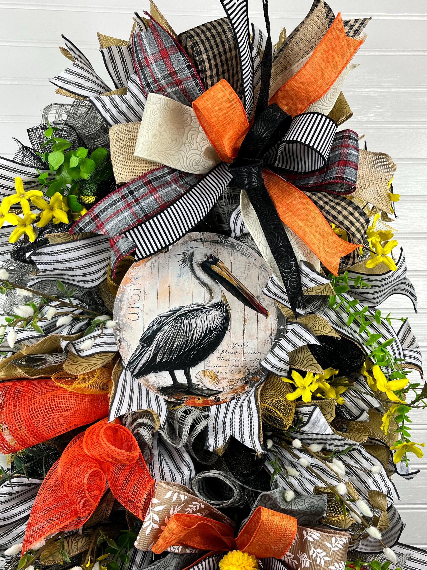 Pelican Coastal Wreath | Summer Beach House Door Decor by Bouge Creations, view 8