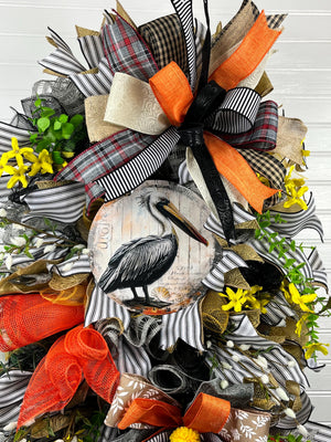 Pelican Coastal Wreath | Summer Beach House Door Decor by Bouge Creations, view 8