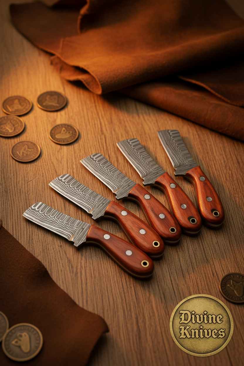 5-Piece Damascus Rosewood Mini Bull Cutter Set by Divine Knives