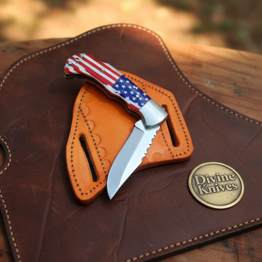 American Flag Lockback Pocket Knife with product detail, view 4