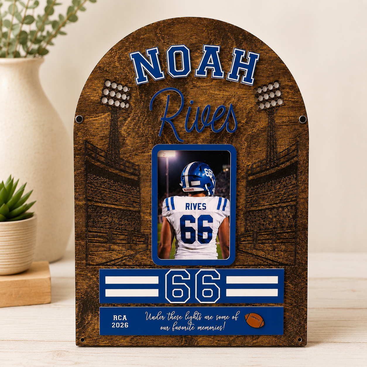 Personalized Football Keepsake Frame with Optional Lighted Stadium Scene, Custom Sport Display, Senior Night Gift