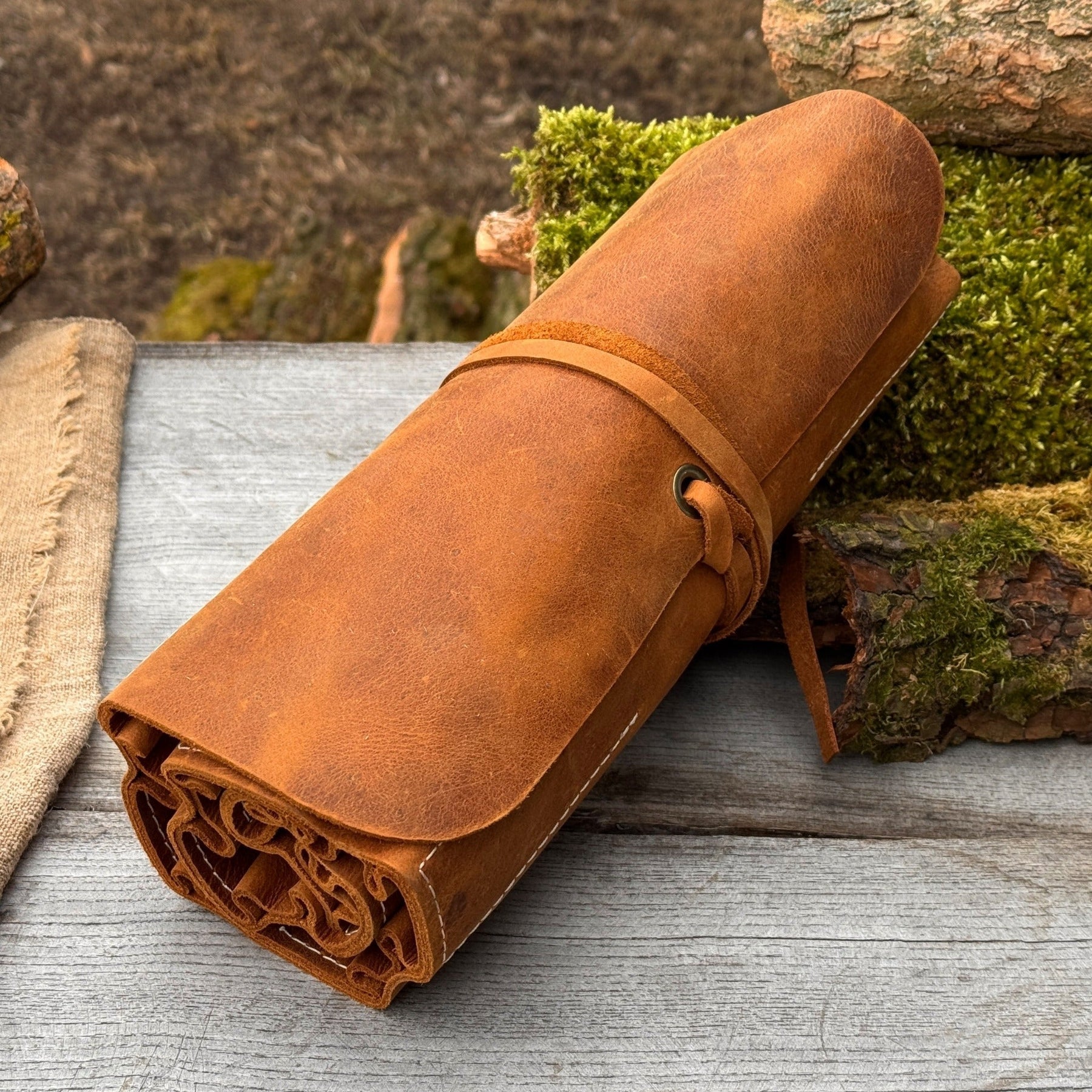 15 Pocket Leather Tool Roll detail view by Sharky Forged Steel Tools