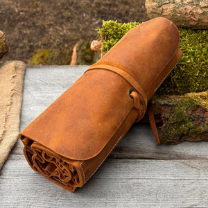 15 Pocket Leather Tool Roll detail view by Sharky Forged Steel Tools