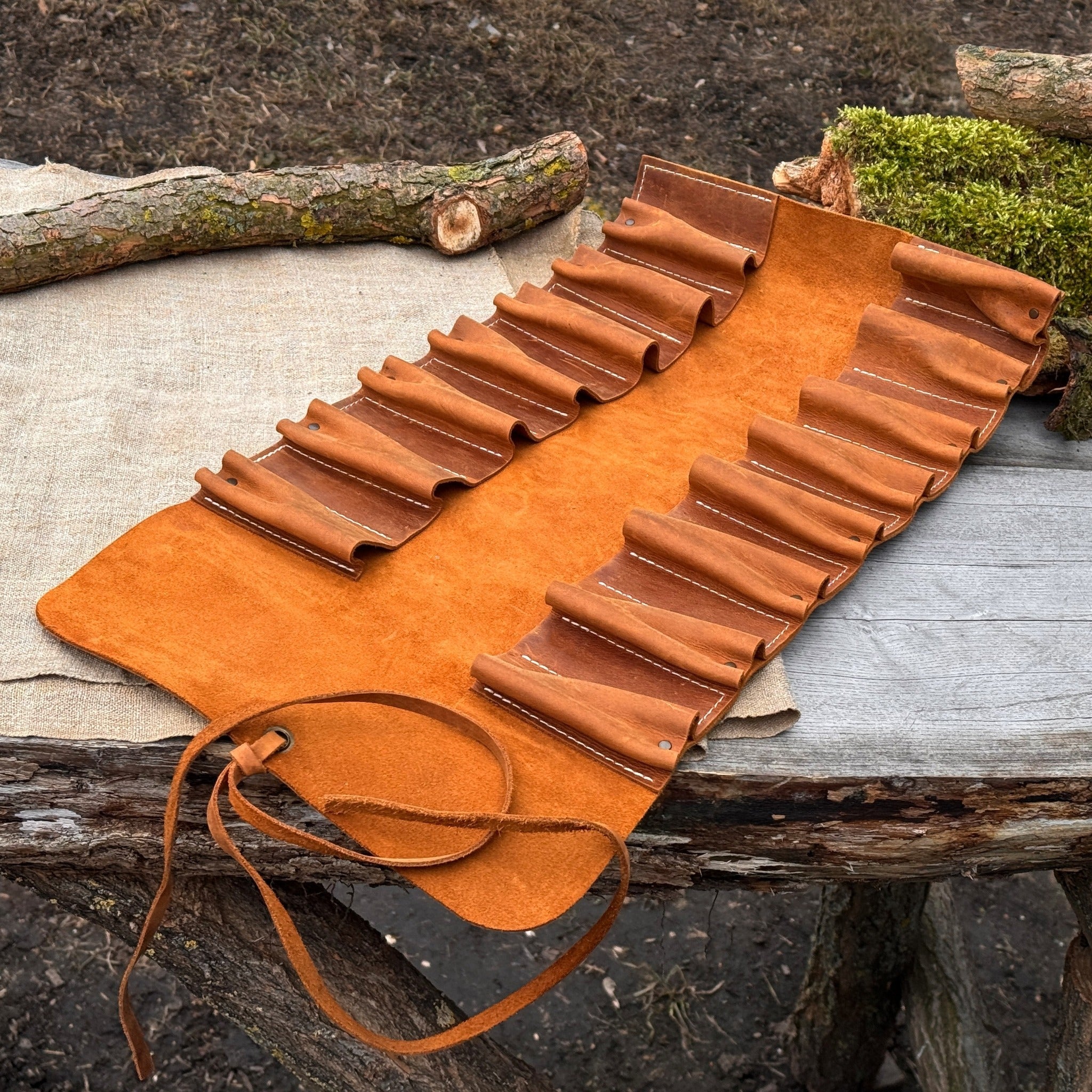 15 Pocket Leather Tool Roll by Sharky Forged Steel Tools