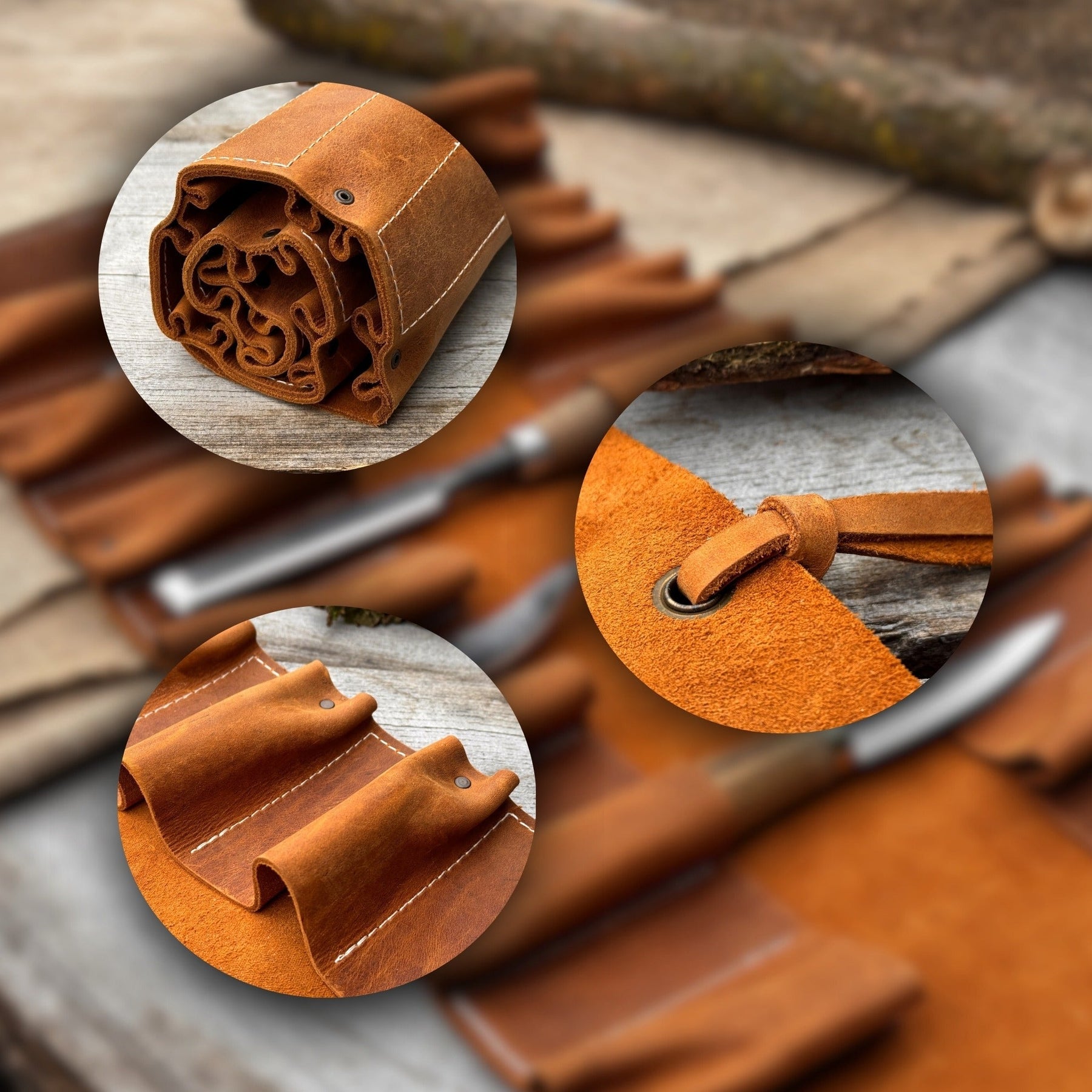 15 Pocket Leather Tool Roll detail view by Sharky Forged Steel Tools