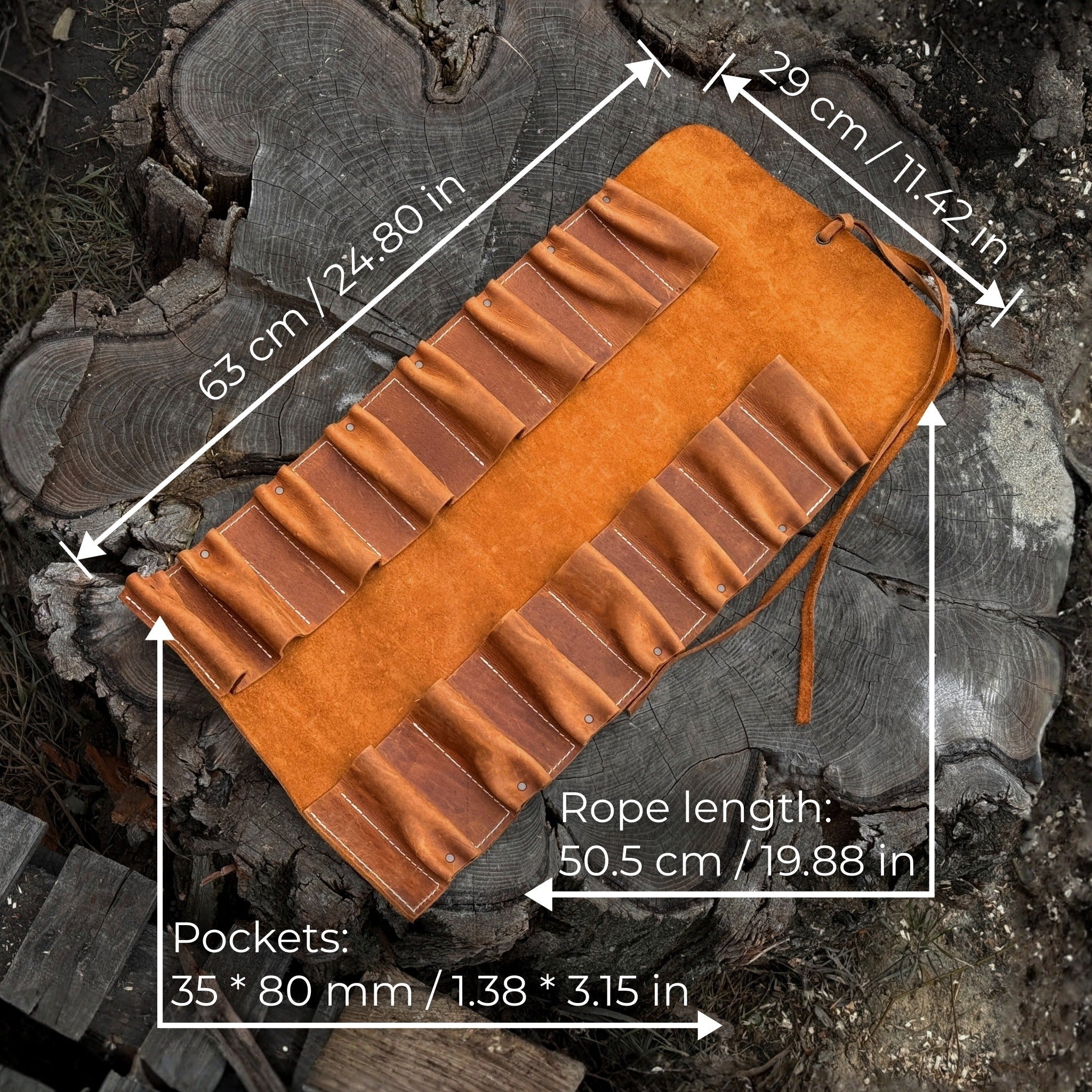 15 Pocket Leather Tool Roll detail view by Sharky Forged Steel Tools