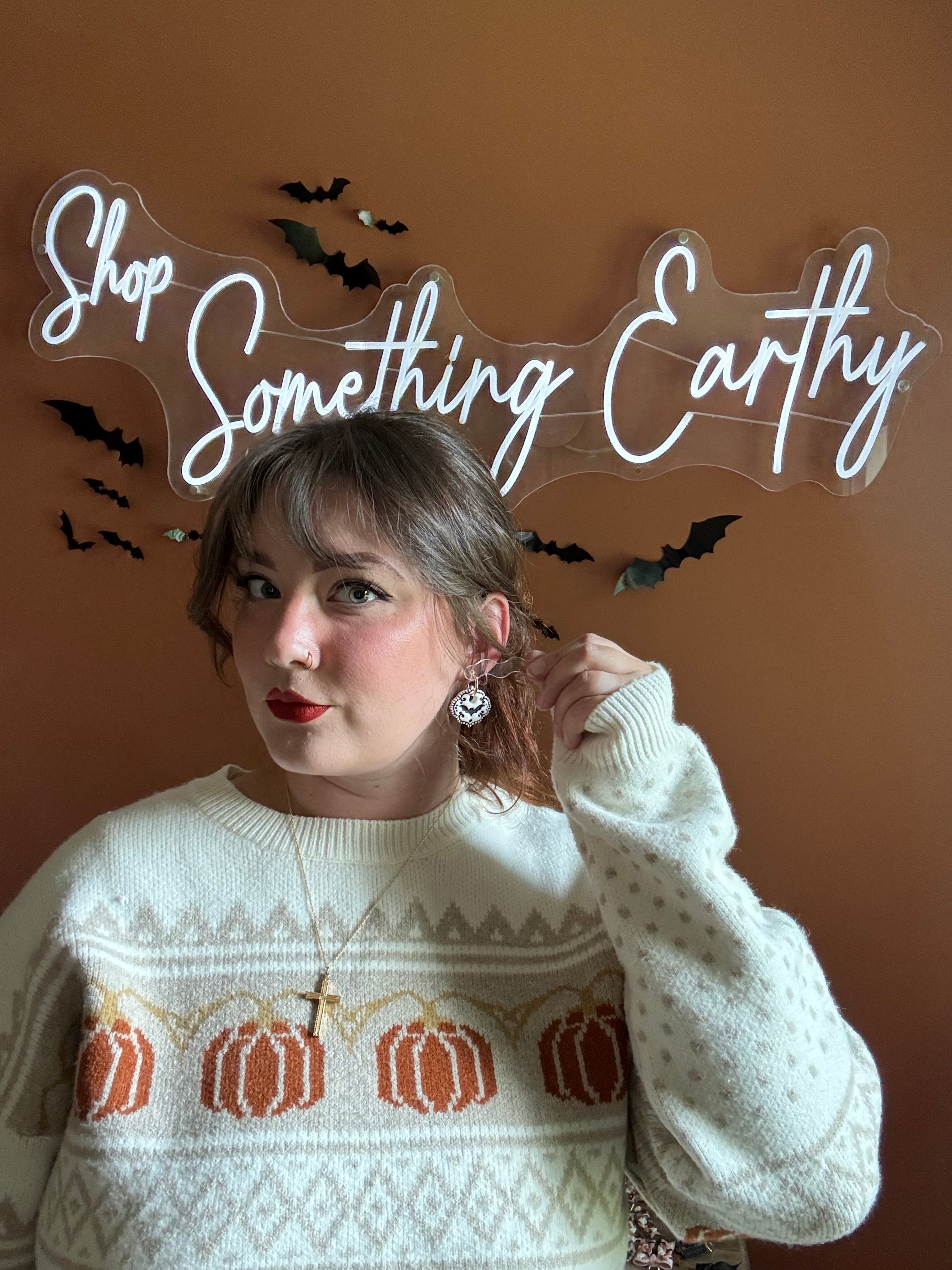 Bat Cameo Ivory handmade polymer clay earrings by Shop Something Earthy — view 2 of 2