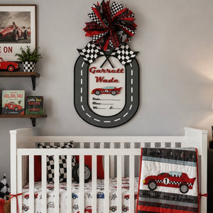 Racing Car Birth Announcement Door Hanger by Poor Hog Customs, Southern home decor detail photo 4