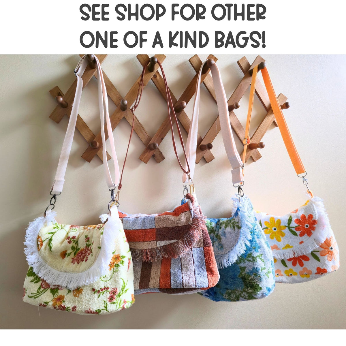 Upcycled Vintage Towel Crossbody Bag, Retro Messenger Bag, Adjustable Strap