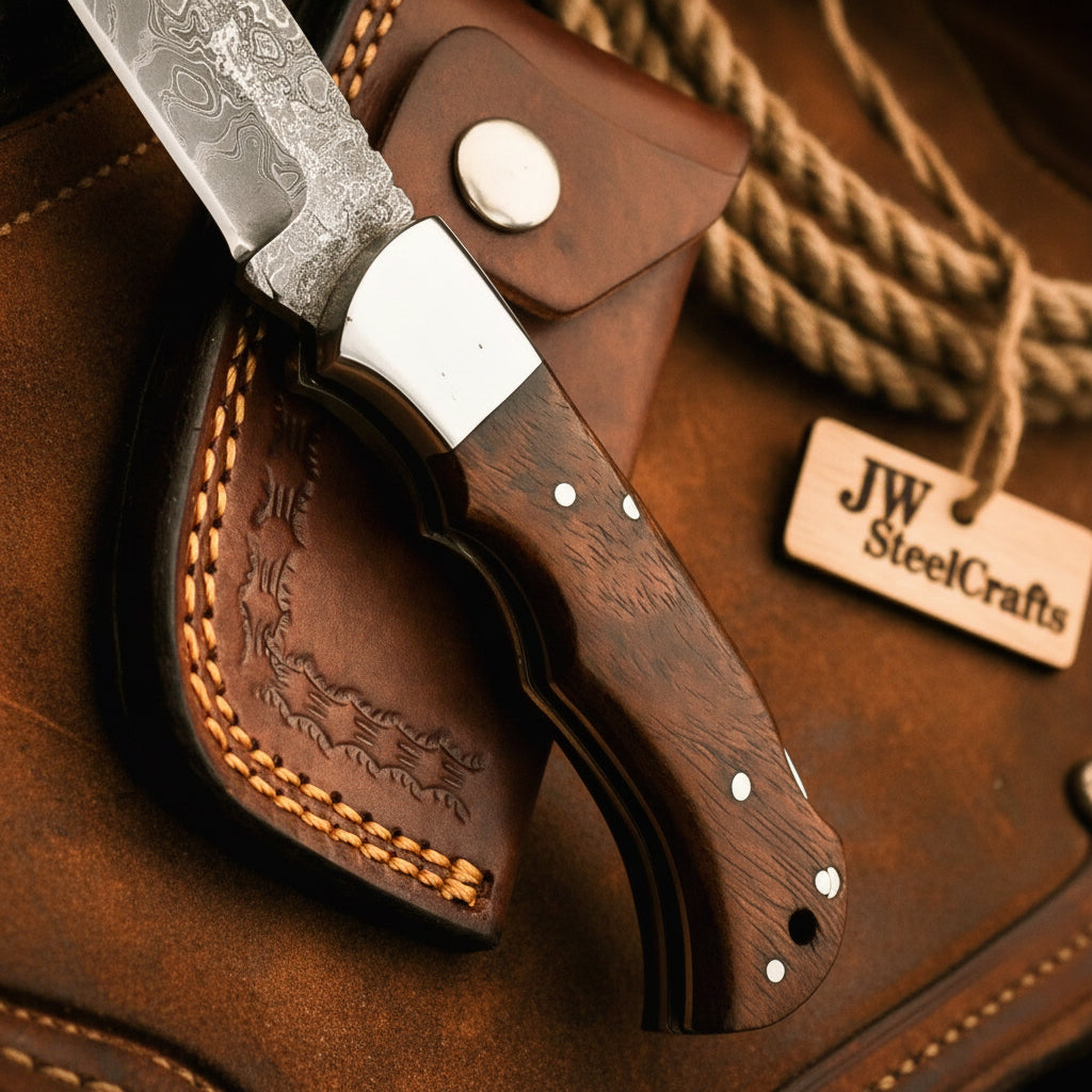 Saddle Ridge Damascus Folding Hunter by JW SteelCrafts, alternate view 2
