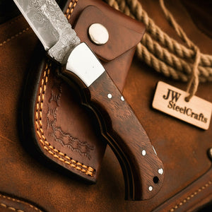 Saddle Ridge Damascus Folding Hunter by JW SteelCrafts, alternate view 2