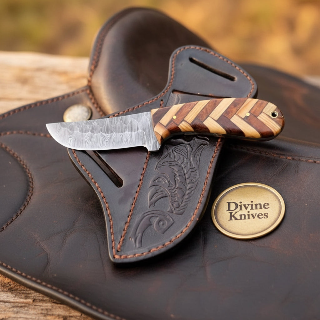 Herringbone Wood Skinner Knife with Chevron Handle by Divine Knives
