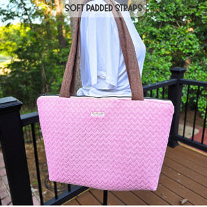 Large Pink Diaper Bag Tote, Handmade Baby Bag with Pockets, Teddy Bear Nursery Bag, Baby Shower Gift by Maypop House Designs, handmade leather goods detail photo 2