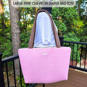 Large Pink Diaper Bag Tote, Handmade Baby Bag with Pockets, Teddy Bear Nursery Bag, Baby Shower Gift by Maypop House Designs, handmade leather goods detail photo 7