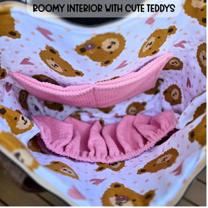 Large Pink Diaper Bag Tote, Handmade Baby Bag with Pockets, Teddy Bear Nursery Bag, Baby Shower Gift by Maypop House Designs, handmade leather goods detail photo 4