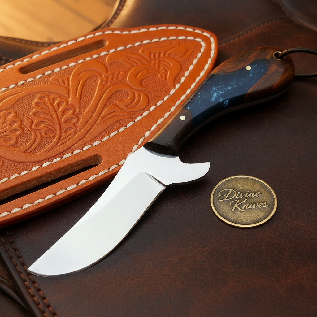 Blue Resin Upswept Cowboy Skinner by Divine Knives