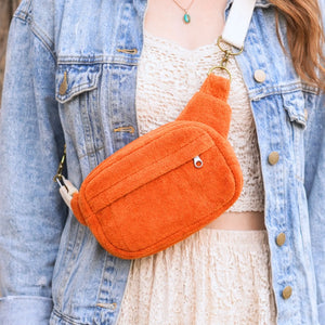 1970s Vintage Towel Crossbody Bum Bag, Retro Boho Fanny Pack, Handmade Terry Cloth Bag, Festival Crossbody Belt Bag, Upcycled Vintage Style by Maypop House Designs, natural